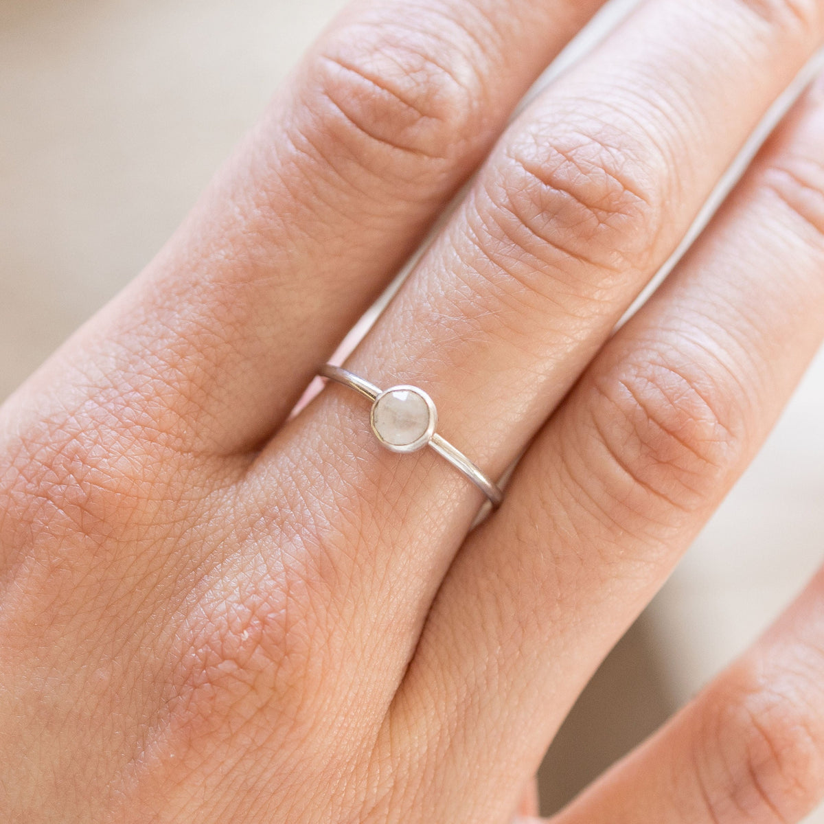 Medium Moonstone Stacking Ring in Silver - Main Image