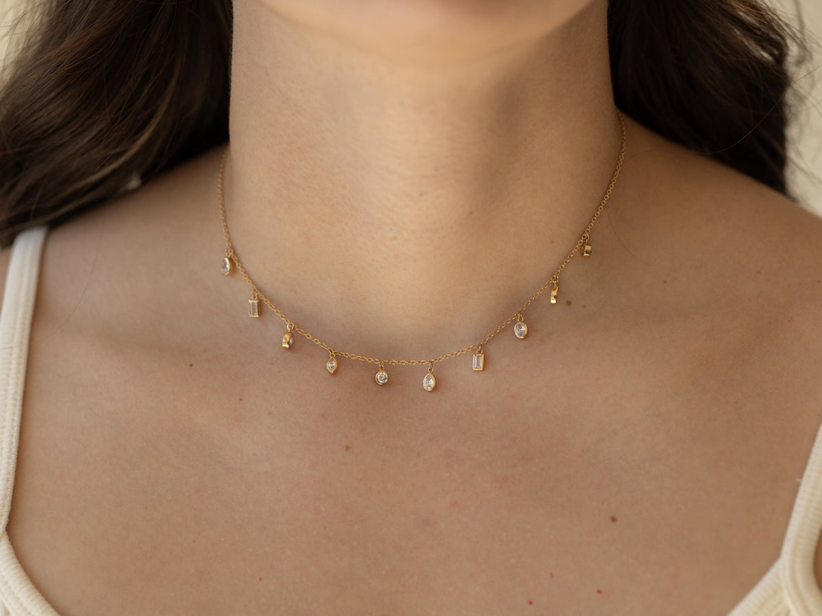Daphne Clear CZ Gemstone Choker Necklace in Gold | The Land of Salt