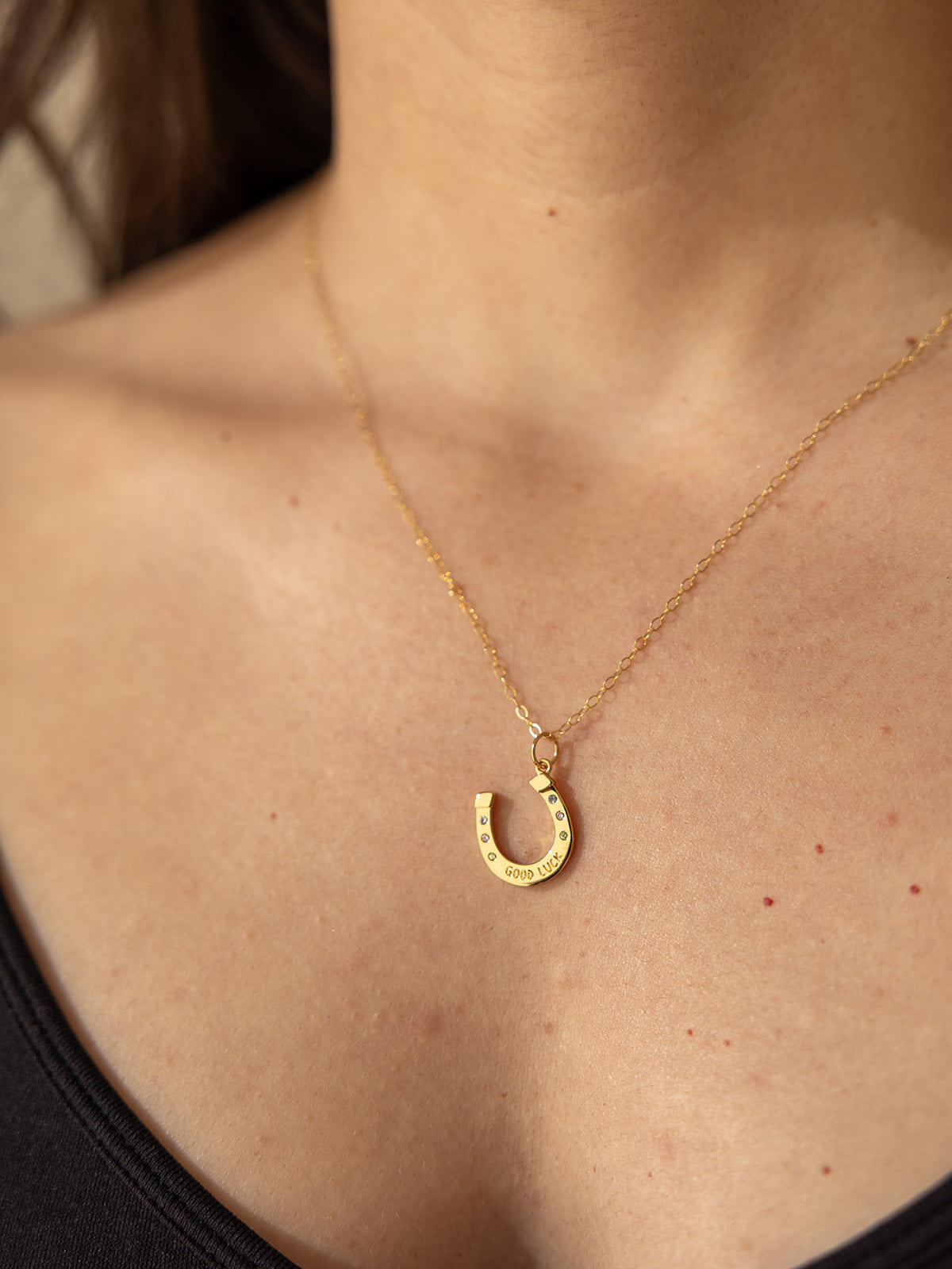 Good Luck Horseshoe Charm Necklace in Gold | The Land of Salt