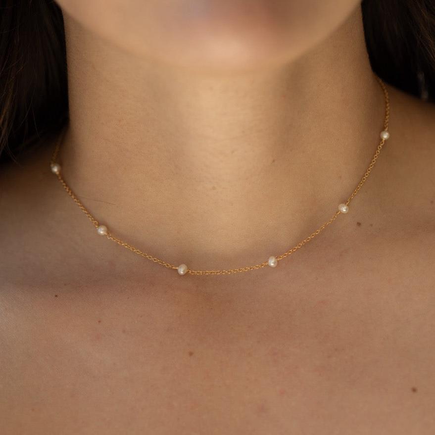 Pearl Drop Choker Necklace in Gold The Land of Salt