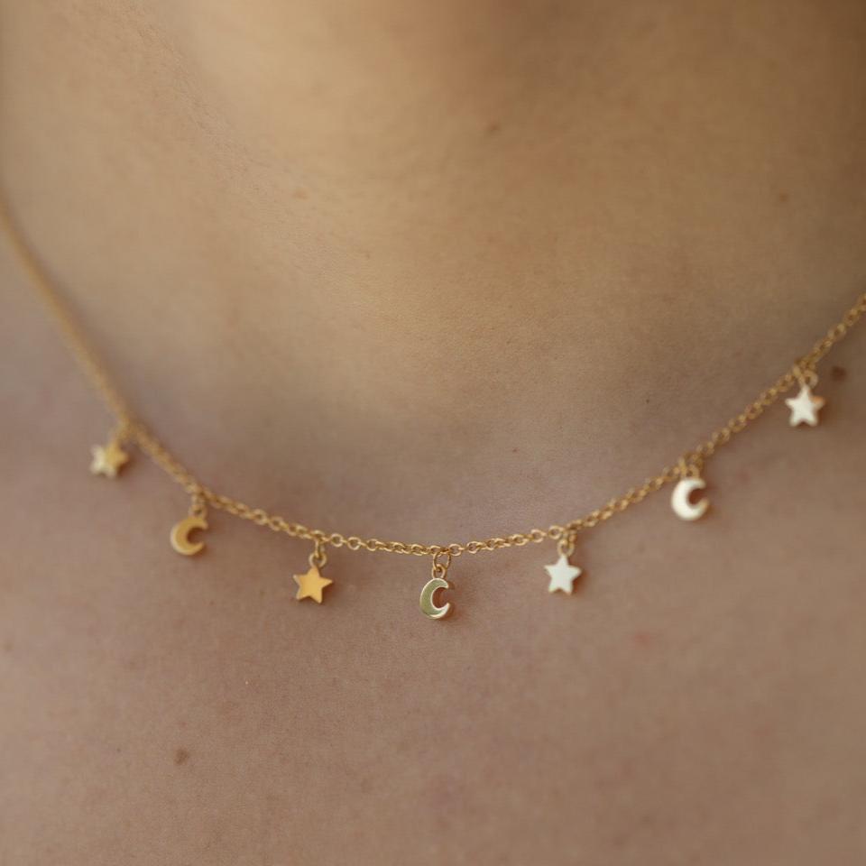 Star Moon Choker Necklace in Gold