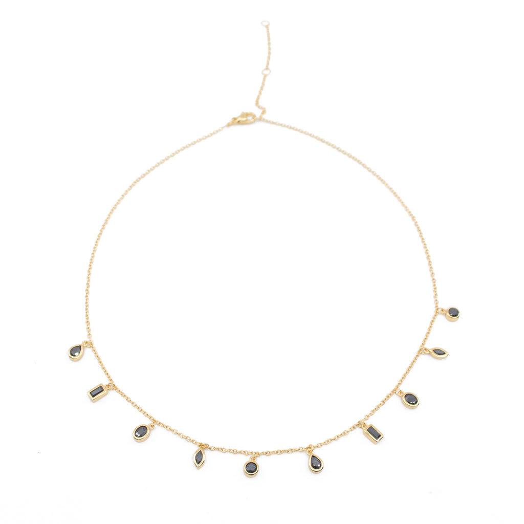 Daphne Black CZ Gemstone Choker Necklace in Gold