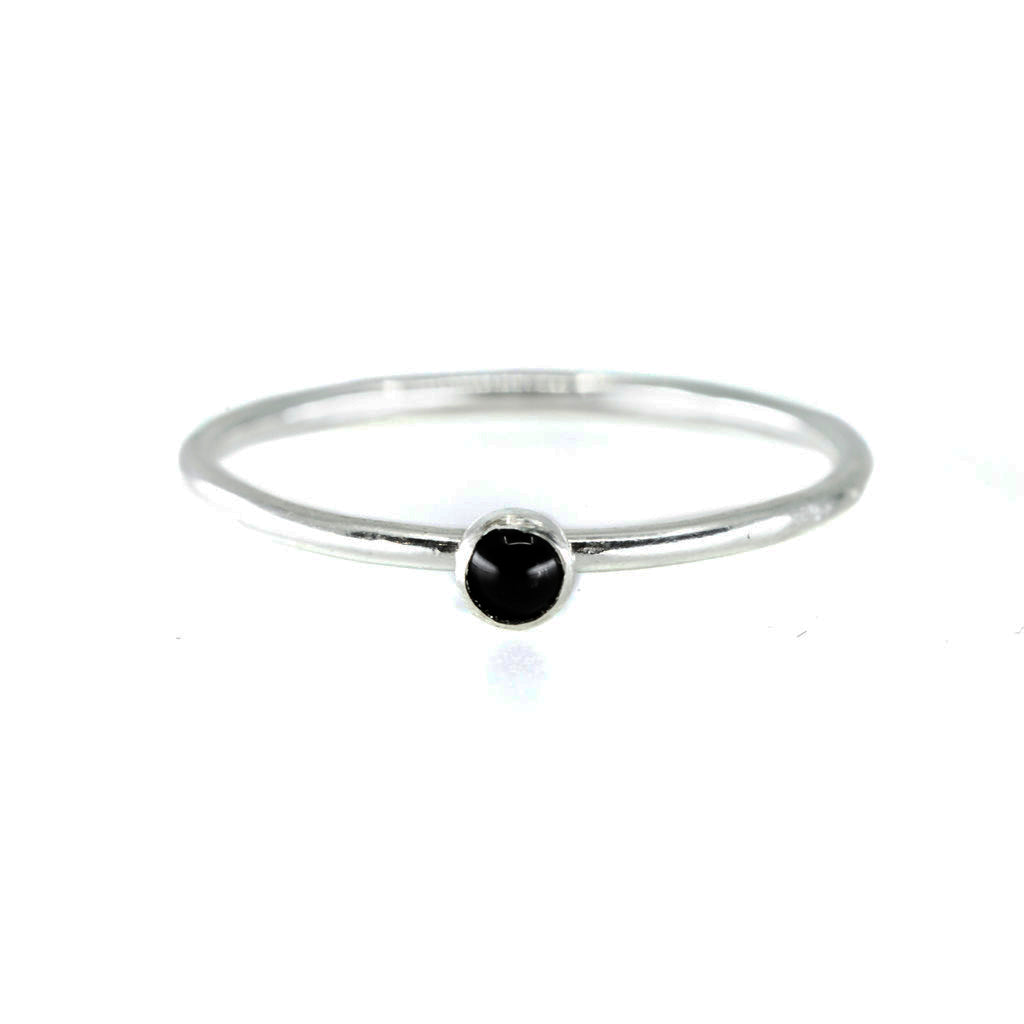 Mini Black Onyx Stacking Ring in Silver