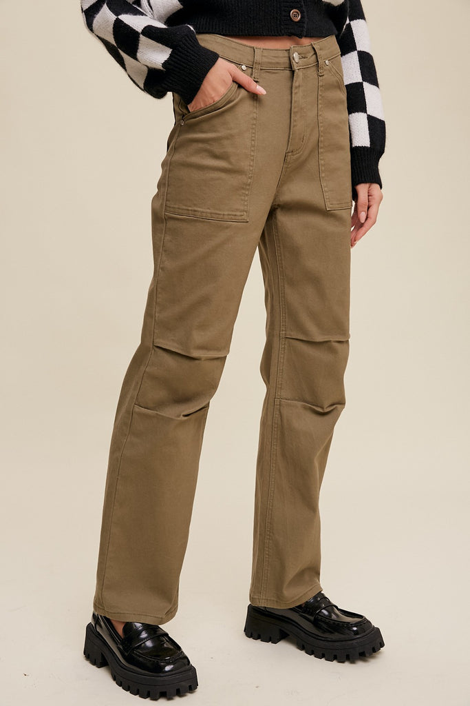 Vance High Waisted Straight Leg Jeans in Olive