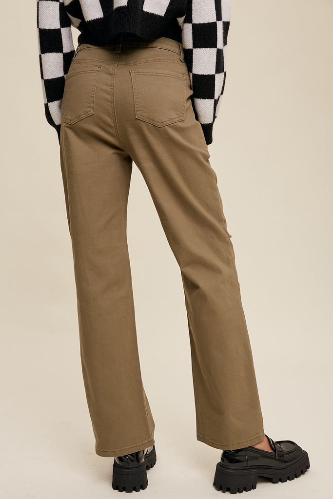 Vance High Waisted Straight Leg Jeans in Olive