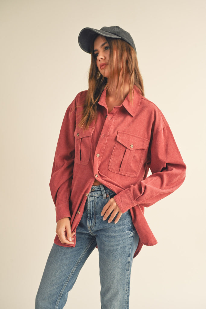 Audra Corduroy Shirt in Dusty Rose