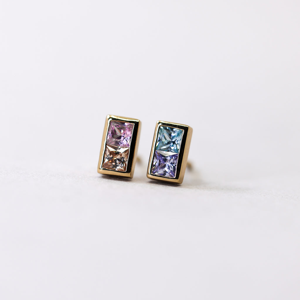 Princess-Cut Rainbow Green Topaz Stud Earrings in 10K White Gold | Zales