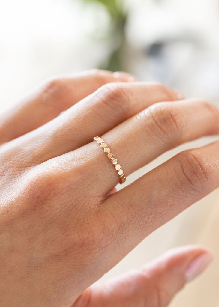 Coin Hammered Disc Ring in Gold