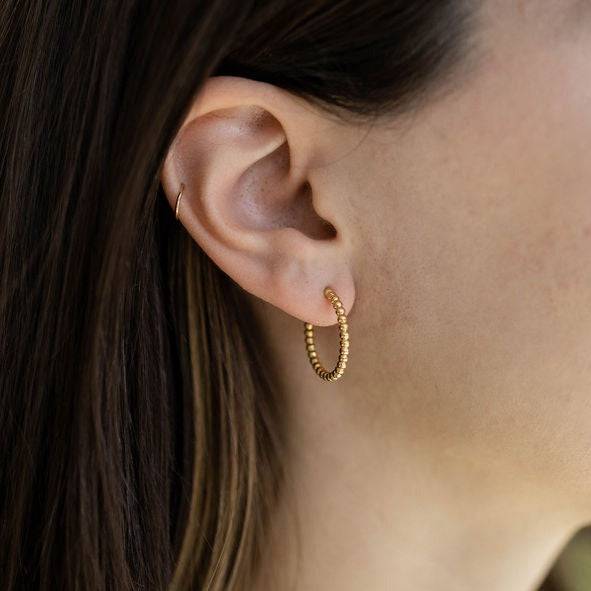 Medium Beaded Hoop Earrings in Gold