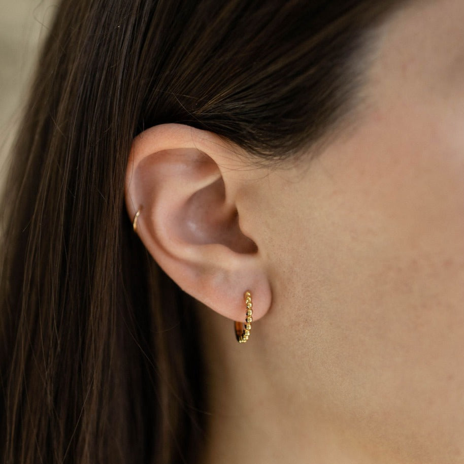 Small Beaded Hoop Earrings in Gold