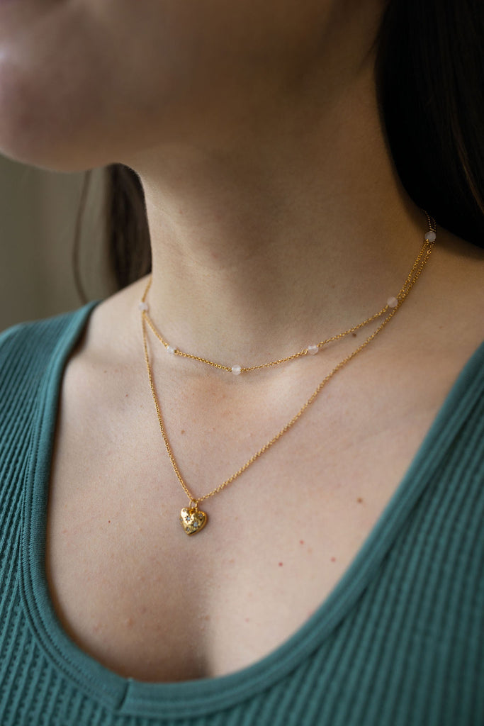 Drop Choker Rose Quartz Drop Choker Necklace in Gold | The Land of Salt