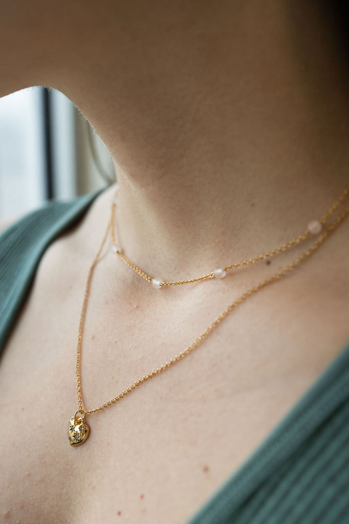 Drop Choker Rose Quartz Drop Choker Necklace in Gold | The Land of Salt