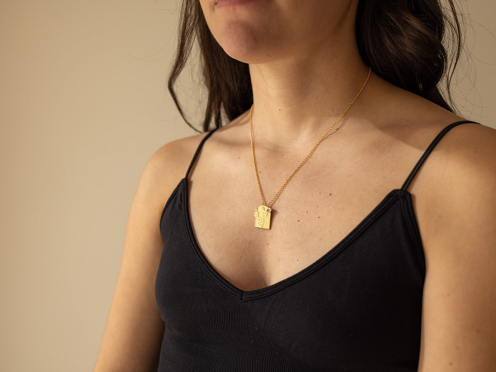 Prickly Pear Cactus Pendant Necklace in Gold