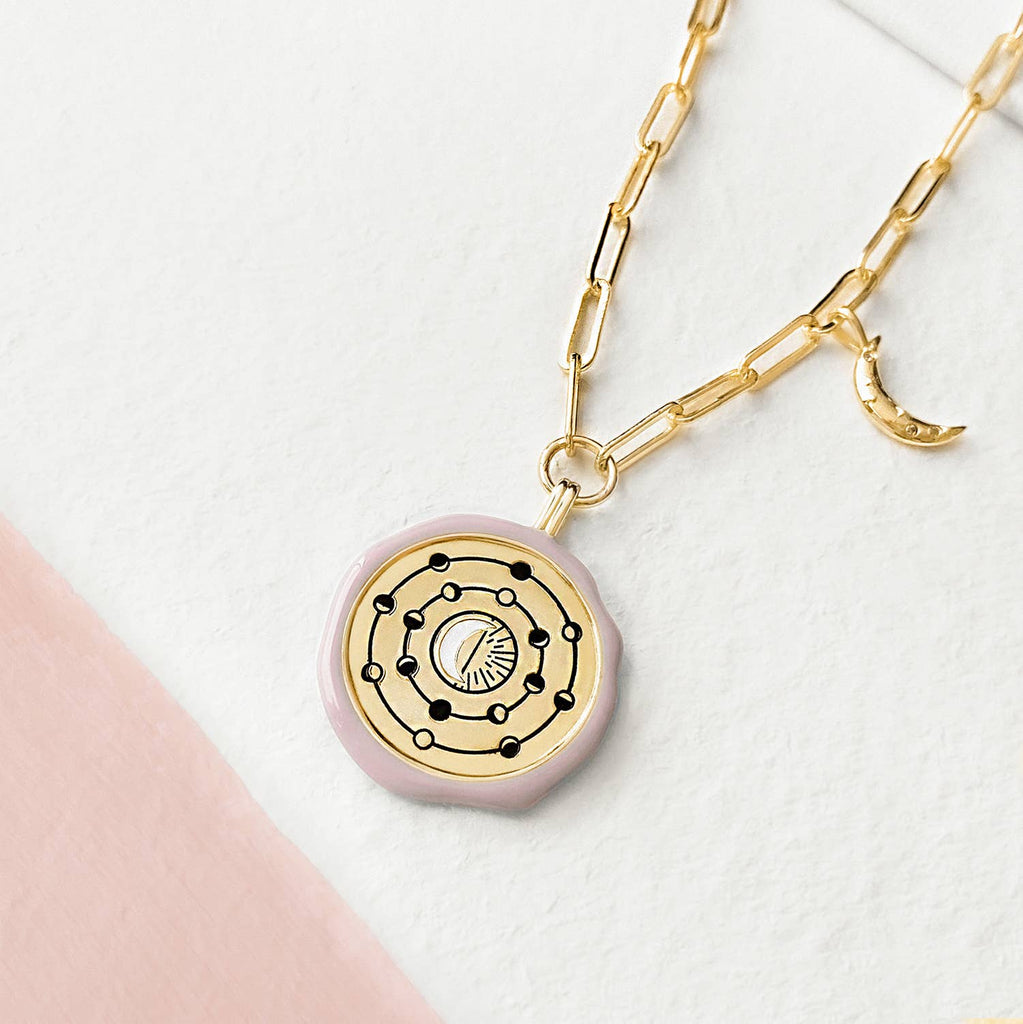 Moonphase Taupe & Gold Mantra Necklace