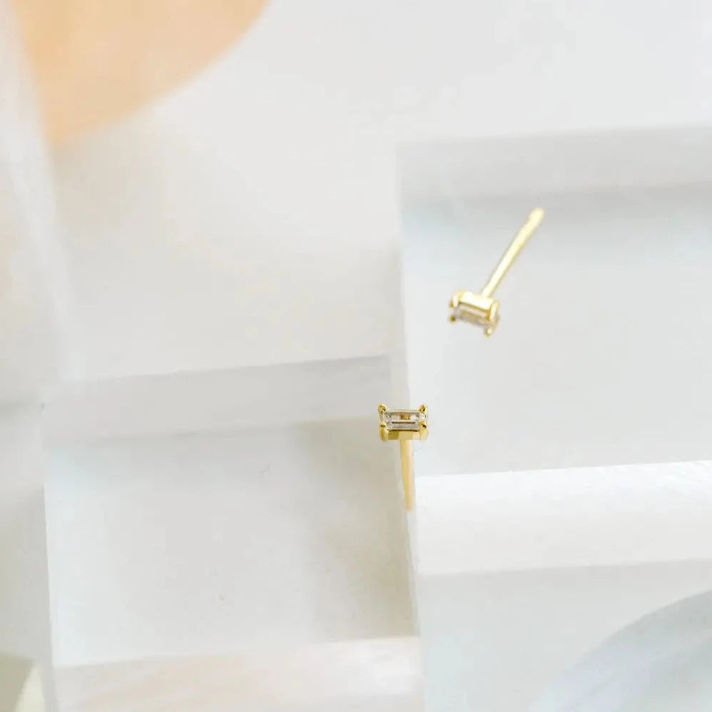 Dara Clear Baguette Stud Earrings in Gold