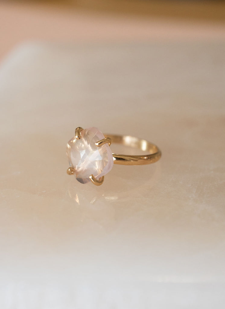Unique Rose Quartz Engagement Ring Set Rhombus Shape Rose Gold Pink Qu –  PENFINE