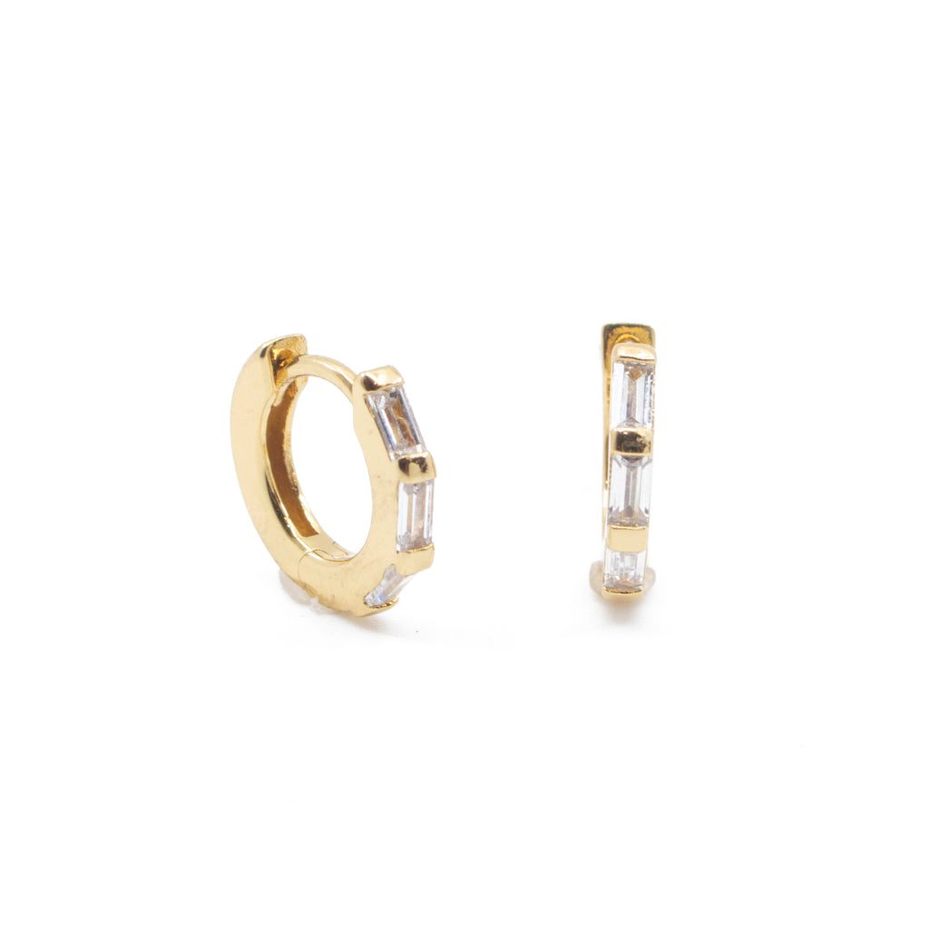 Clear CZ Baguette Huggie Hoop Earrings in Gold