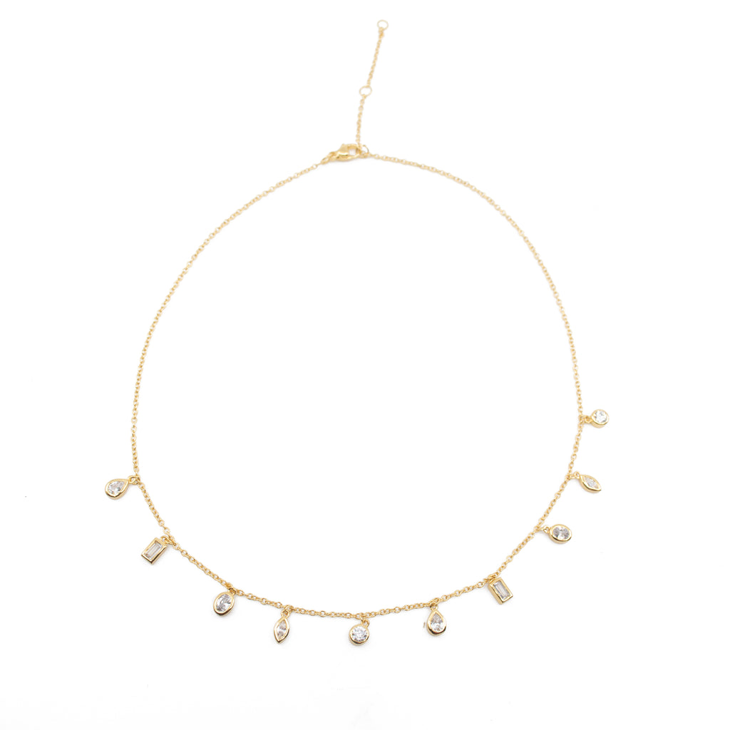 Daphne Clear CZ Gemstone Choker Necklace in Gold