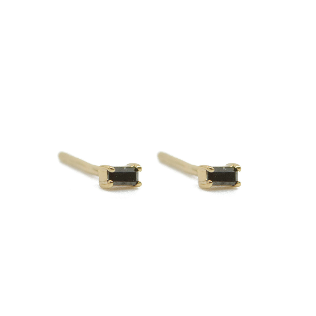Dara Black Baguette Stud Earrings in Gold