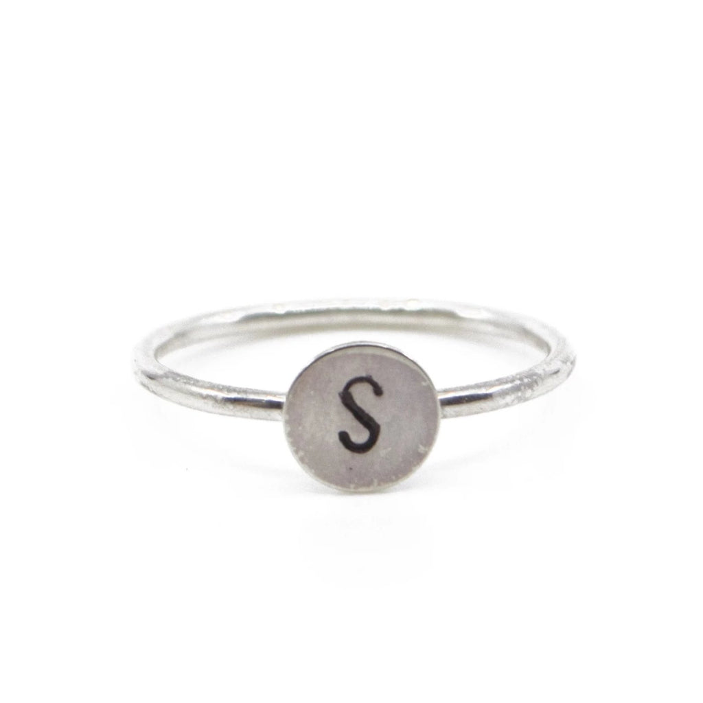 minimal silver initial monogram personalized name jewelry stacking ring