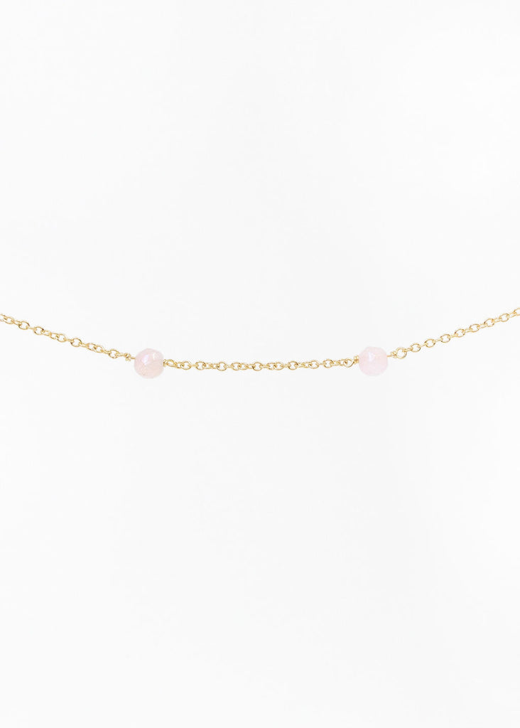 Rose Quartz Drop Choker Necklace in Gold