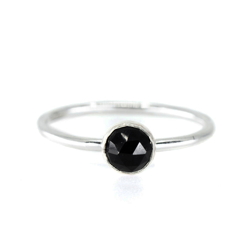 onyx black stone gemstone birthstone sterling silver stacking ring