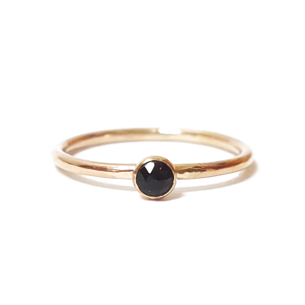 black onyx mini stone birthstone gemstone gold stacking ring