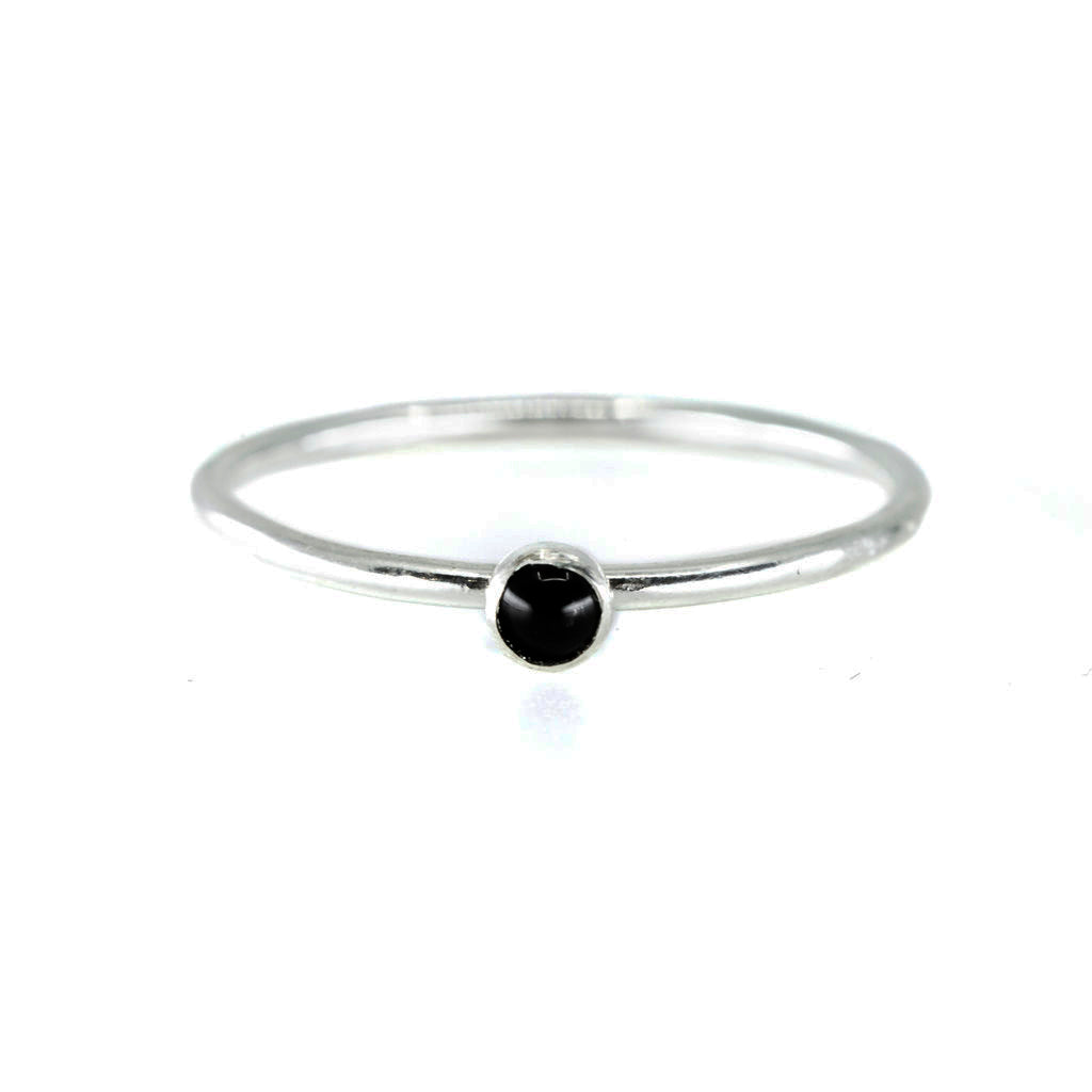 mini black onyx stone gemstone birthstone sterling silver ring    