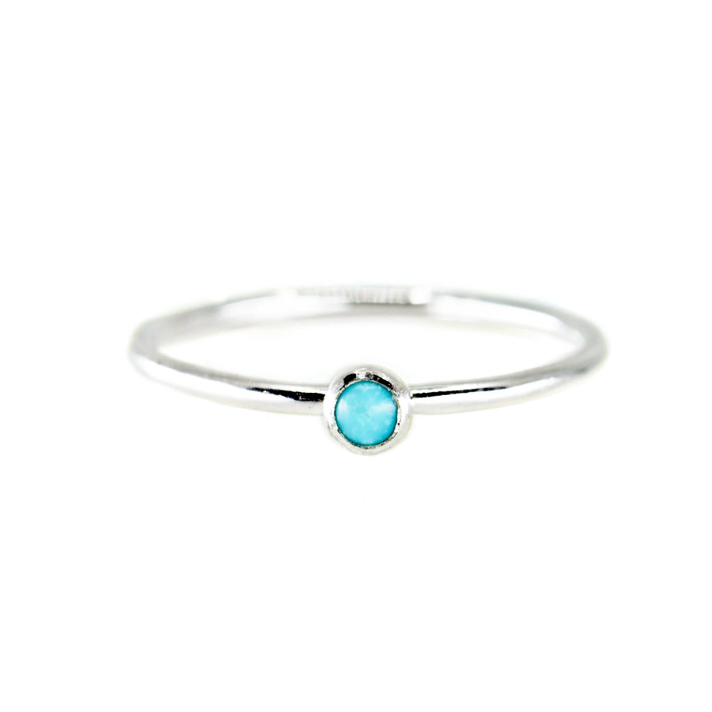 mini turquoise stone gemstone birthstone dainty sterling silver stacking ring