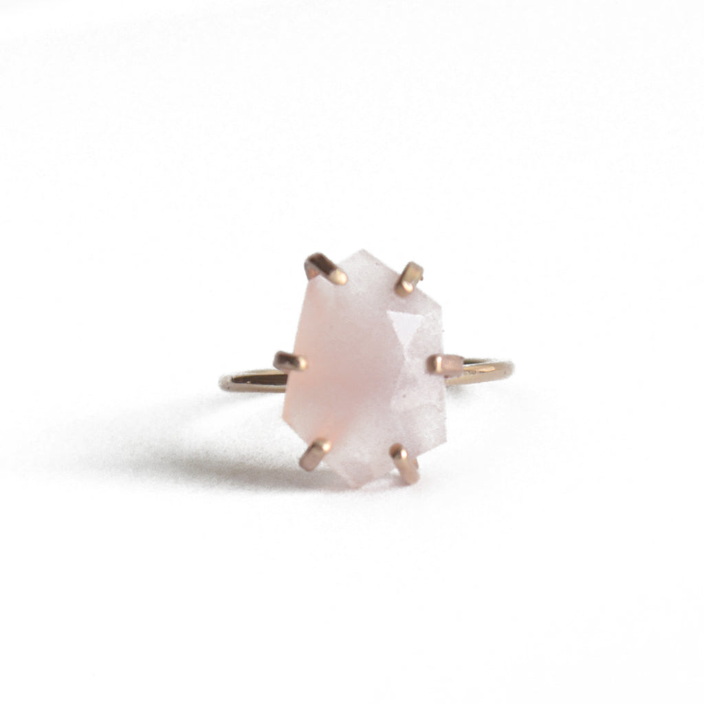rose cut pink chalcedony stone gemstone ring gold