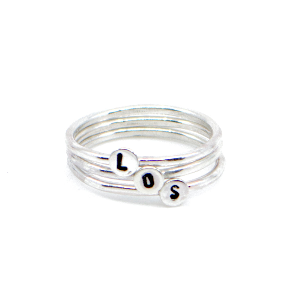 Mini Letter Initial Stacking Ring in Sterling Silver