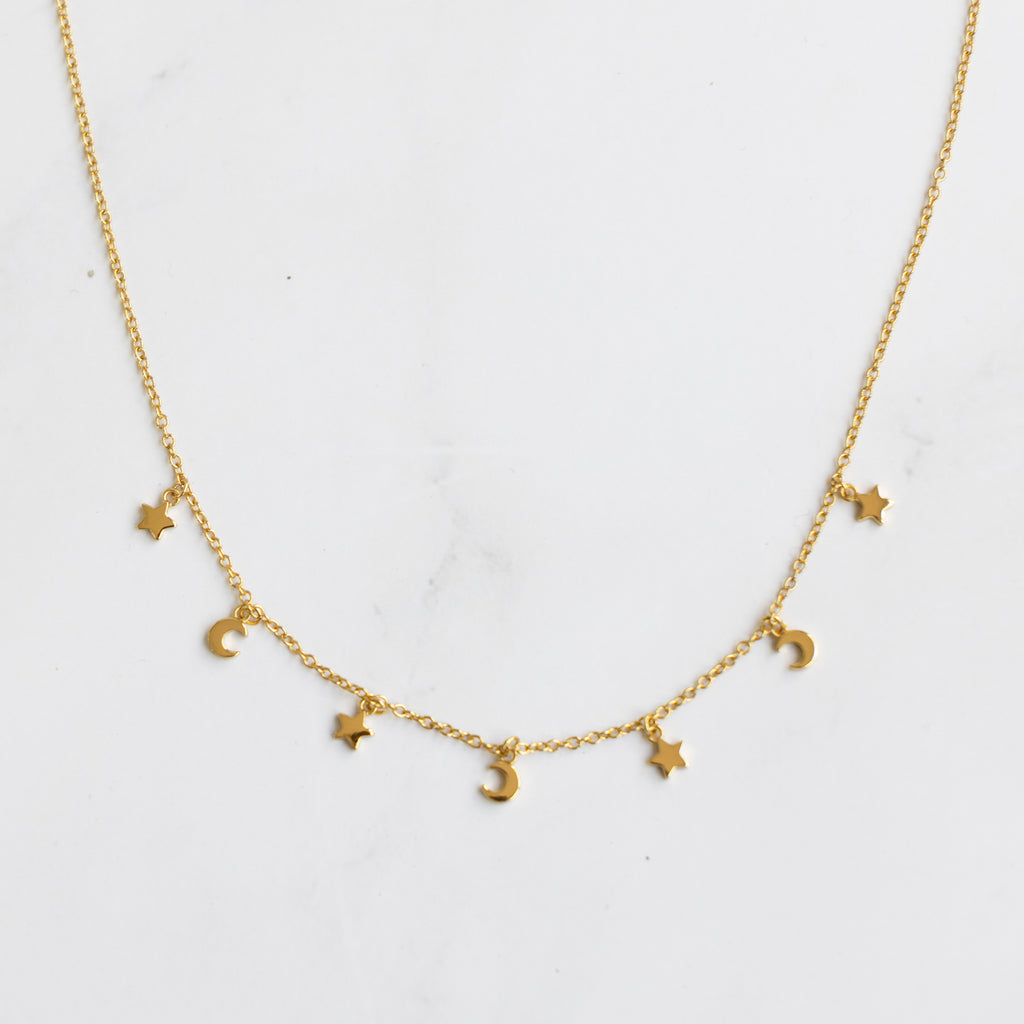Star & Moon Choker Necklace in Gold