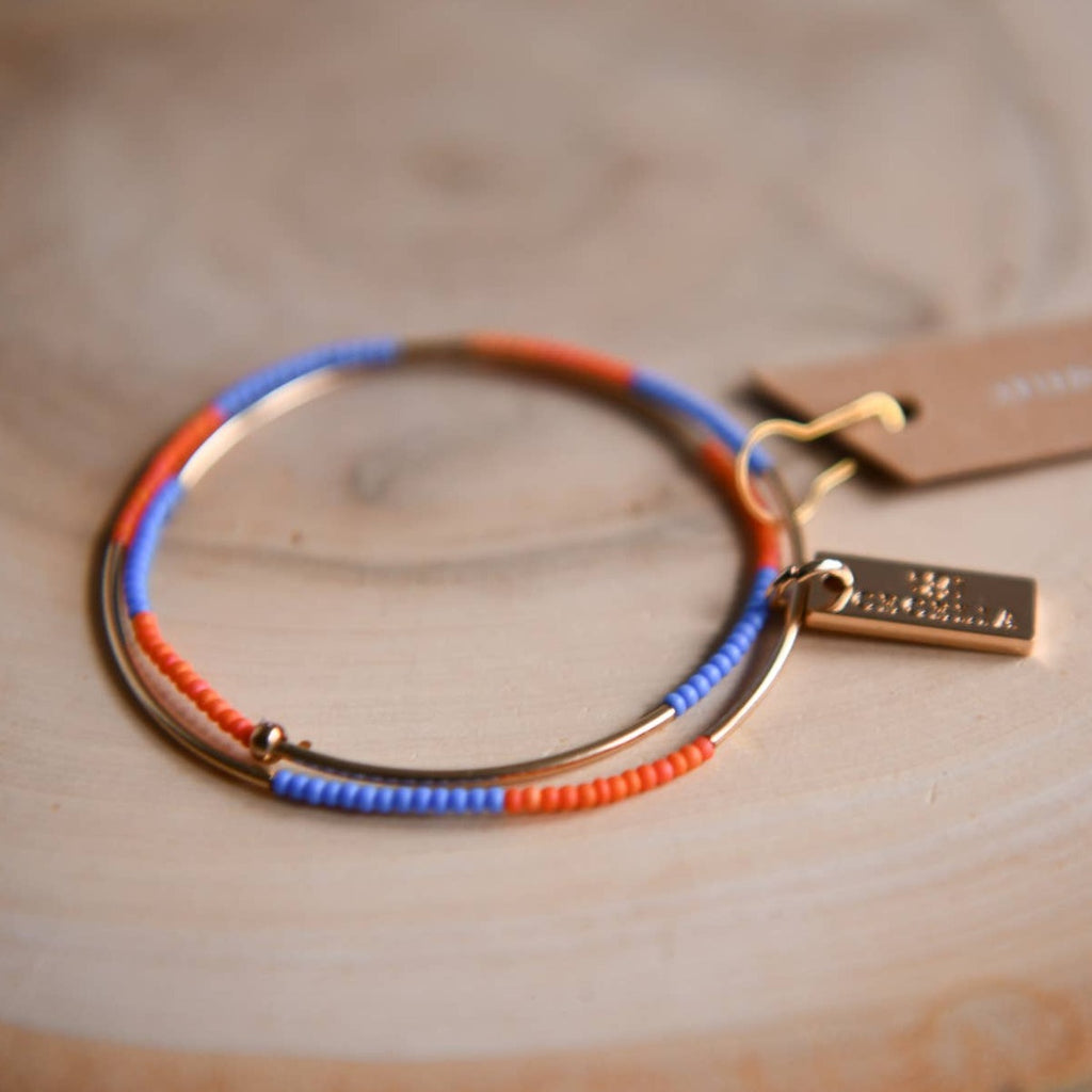 Seed Bead Double Wrap Bracelet: Tangerine & Cornflower